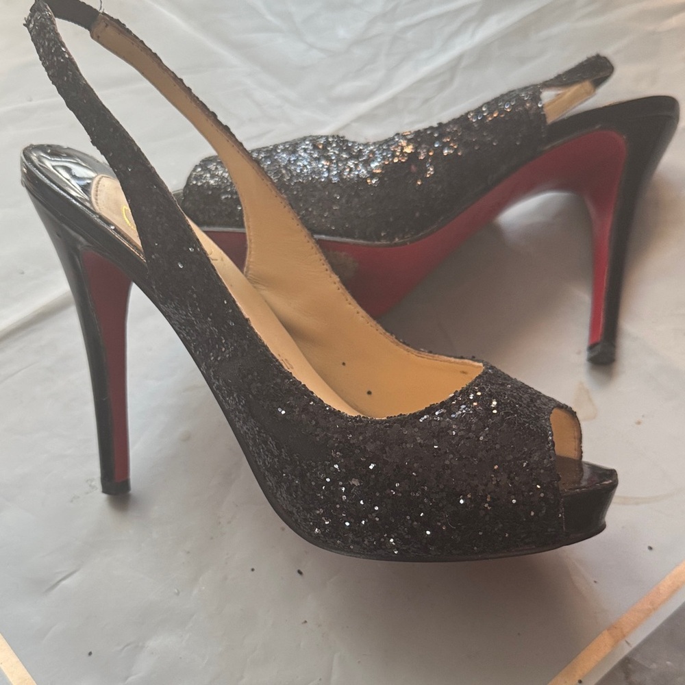 Sparkling Black Glitter Slingback Heels